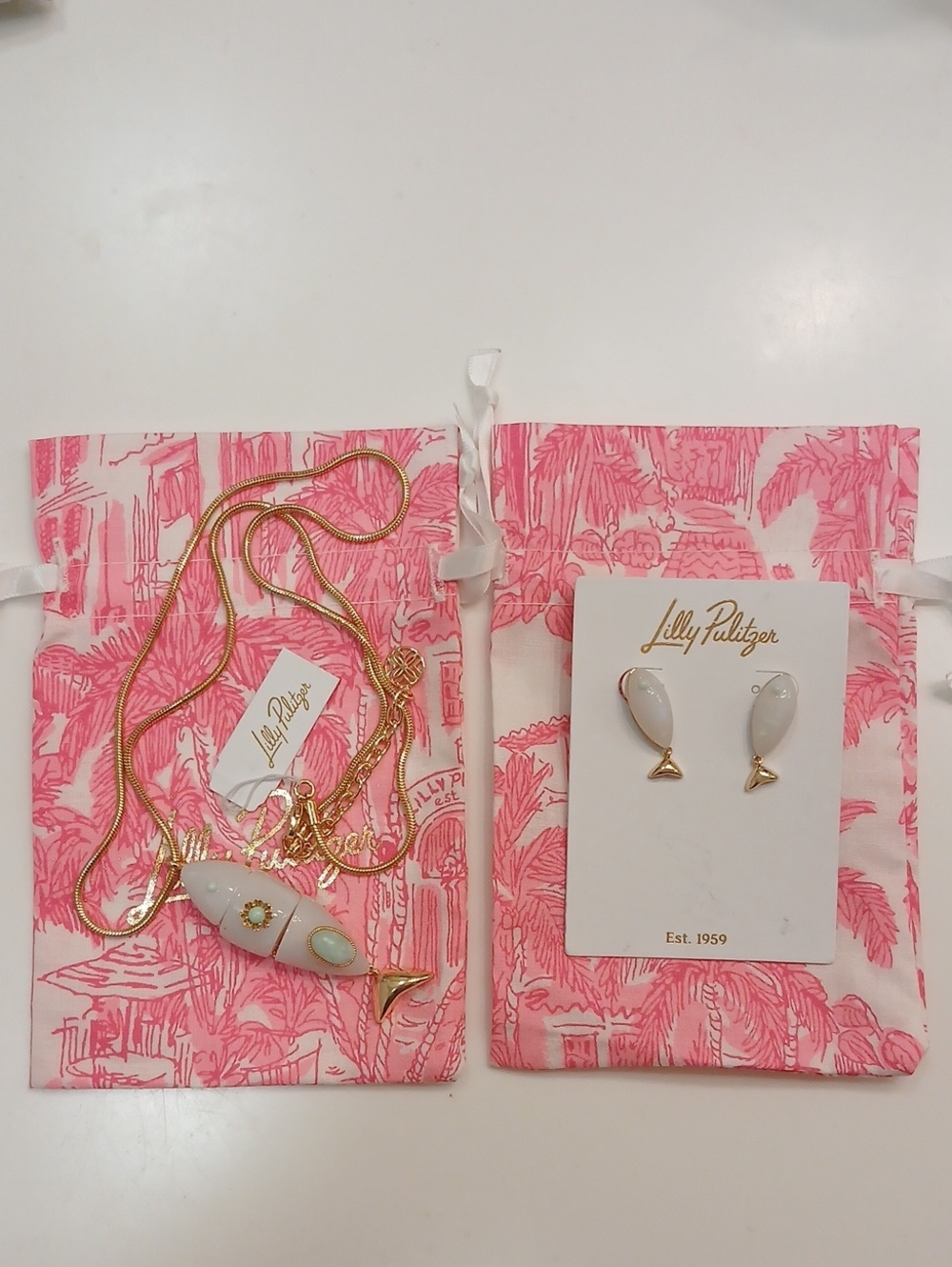 Lilly Pulitzer Fish Necklace &Fish Stud Earrings